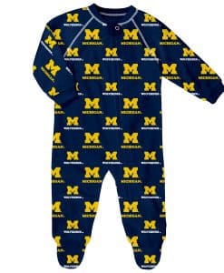 Michigan Wolverines Baby Navy Raglan Zip Up Sleeper Coverall