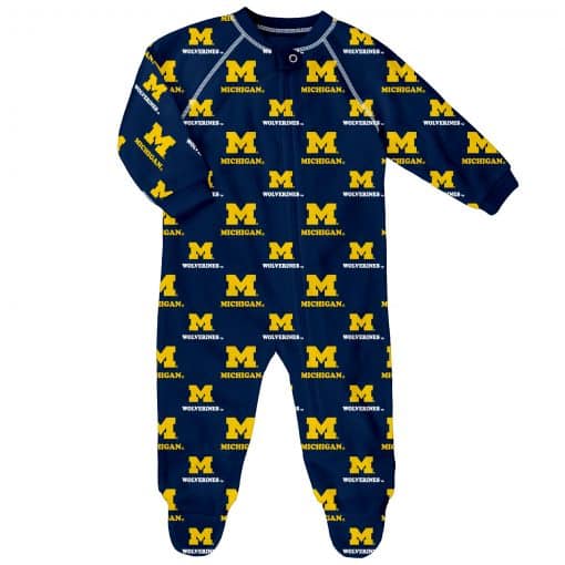 Michigan Wolverines Baby Navy Raglan Zip Up Sleeper Coverall