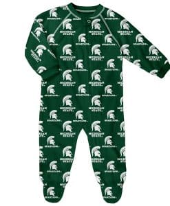 Michigan State Spartans Baby Green Raglan Zip Up Sleeper Coverall