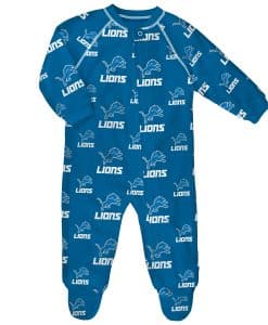 Detroit Lions Baby Blue Raglan Zip Up Sleeper Coverall