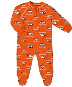 Denver Broncos Baby Orange Raglan Zip Up Sleeper Coverall