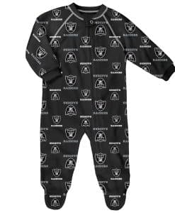 Las Vegas Raiders Baby Black Raglan Zip Up Sleeper Coverall