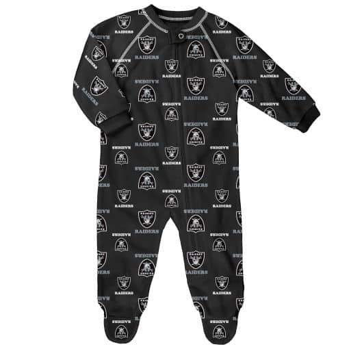 Las Vegas Raiders Baby Black Raglan Zip Up Sleeper Coverall