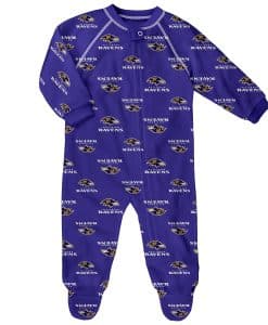 Baltimore Ravens Baby Purple Raglan Zip Up Sleeper Coverall