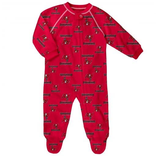 Tampa Bay Buccaneers Baby Red Raglan Zip Up Sleeper Coverall