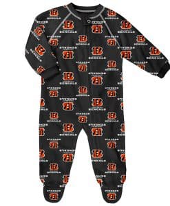 Cincinnati Bengals Baby Black Raglan Zip Up Sleeper Coverall