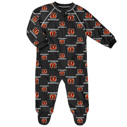 Cincinnati Bengals Baby Black Raglan Zip Up Sleeper Coverall