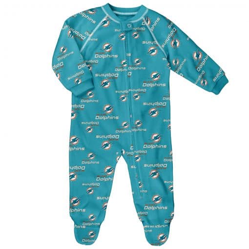 Miami Dolphins Toddler Aqua Raglan Zip Up Sleeper Coverall