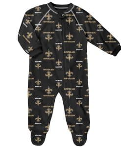 New Orleans Saints Baby Black Raglan Zip Up Sleeper Coverall