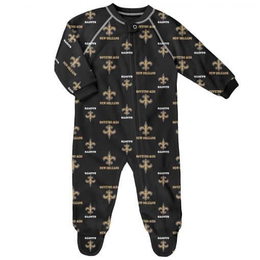 New Orleans Saints Baby Black Raglan Zip Up Sleeper Coverall