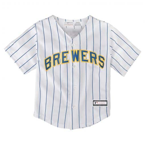 Milwaukee Brewers Baby Majestic White Classic Pinstriped Jersey