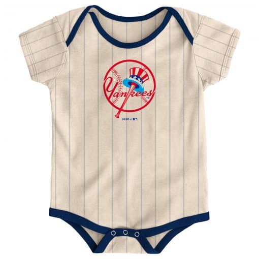New York Yankees Baby Cooperstown Navy Gray Pinstriped 3-Pack Creeper Set - Image 2