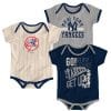 New York Yankees Baby Cooperstown Navy Gray Pinstriped 3-Pack Creeper Set