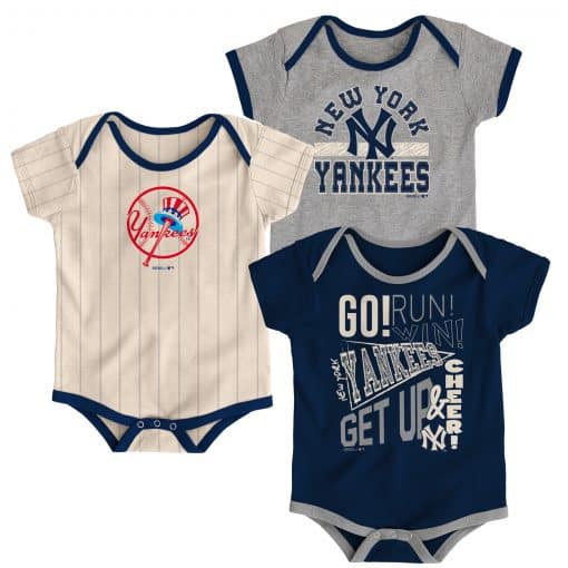 New York Yankees Baby Cooperstown Navy Gray Pinstriped 3-Pack Creeper Set