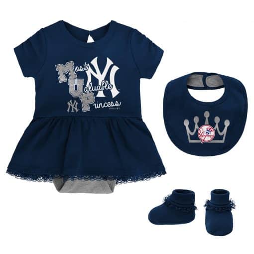 New York Yankees Baby Girls Navy MVP Princess 3 Piece Creeper Set