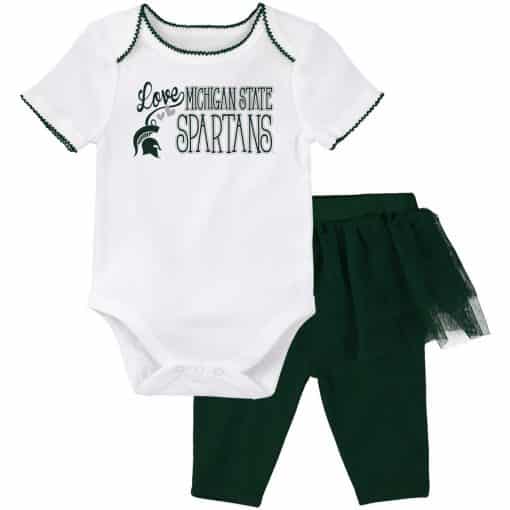 Michigan State Spartans Baby Girls Green White Creeper & Tutu Legging Set