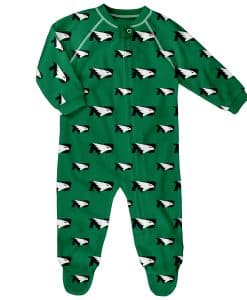 North Dakota Fighting Sioux Baby Green Raglan Zip Up Sleeper Coverall