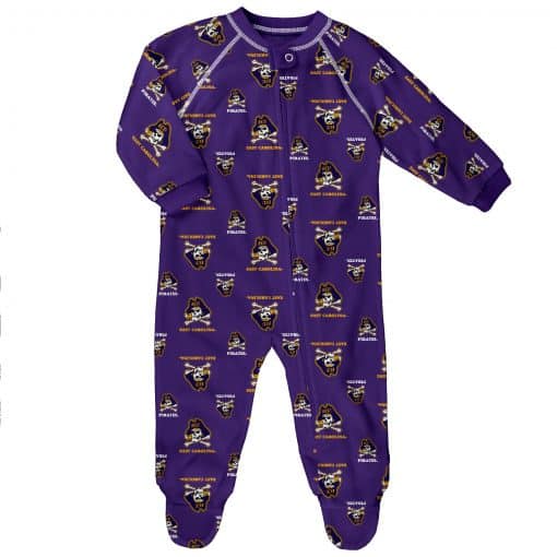 East Carolina Pirates Baby Purple Raglan Zip Up Sleeper Coverall