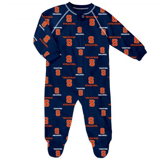 Syracuse Orange Baby Navy Raglan Zip Up Sleeper Coverall