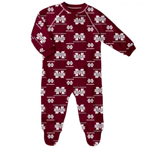 Mississippi State Bulldogs Baby Maroon Raglan Zip Up Sleeper Coverall