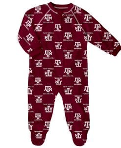 Texas A&M Aggies Baby Maroon Raglan Zip Up Sleeper Coverall