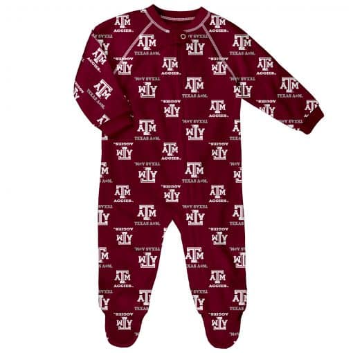 Texas A&M Aggies Baby Maroon Raglan Zip Up Sleeper Coverall