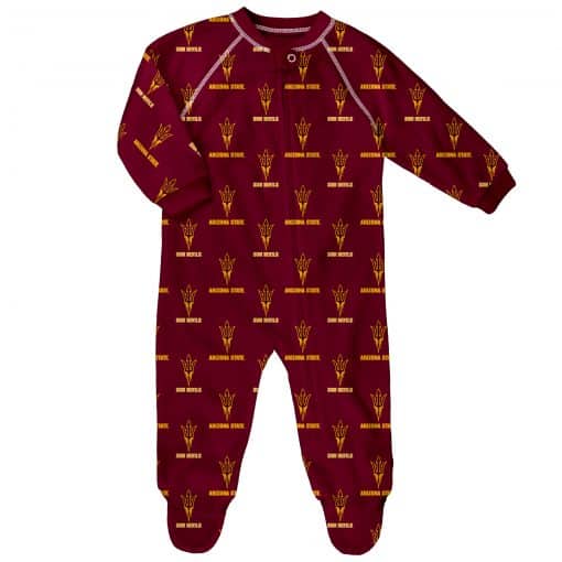 Arizona State Sun Devils Baby Burgundy Raglan Zip Up Sleeper Coverall