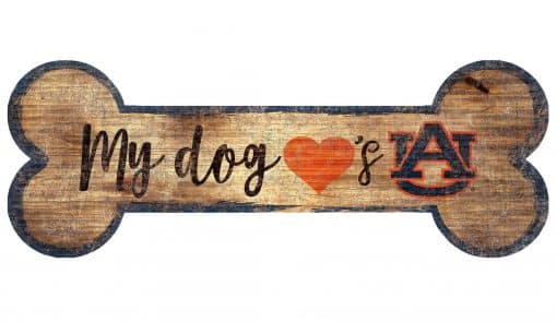 My Dog Loves Auburn Tigers 6"x12" Wood Bone Sign