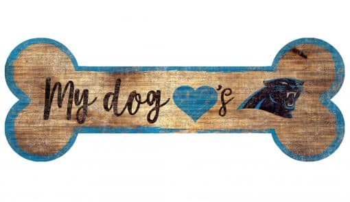 My Dog Loves Carolina Panthers 6"x12" Wood Bone Sign