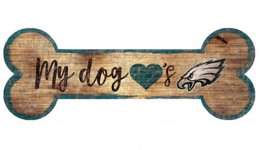 My Dog Loves Philadelphia Eagles 6"x12" Wood Bone Sign