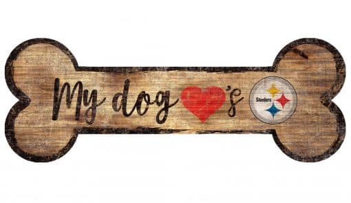 My Dog Loves Pittsburg Steelers 6"x12" Wood Bone Sign