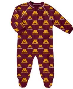 Minnesota Golden Gophers Baby Burgundy Raglan Zip Up Sleeper Coverall