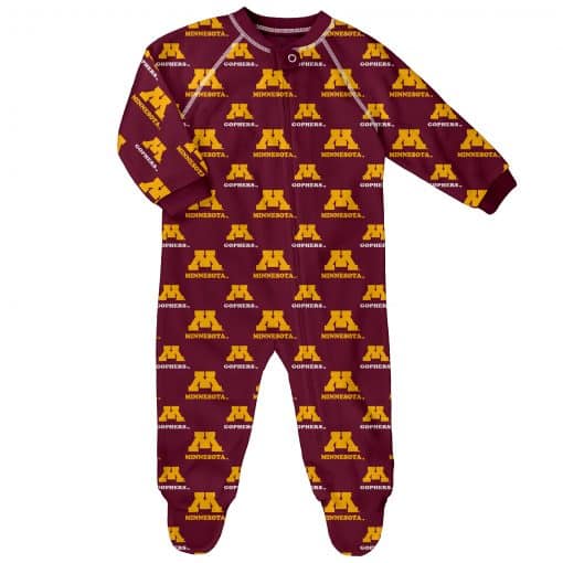 Minnesota Golden Gophers Baby Burgundy Raglan Zip Up Sleeper Coverall