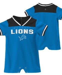Detroit Lions Baby Blue Button Up Romper Coverall