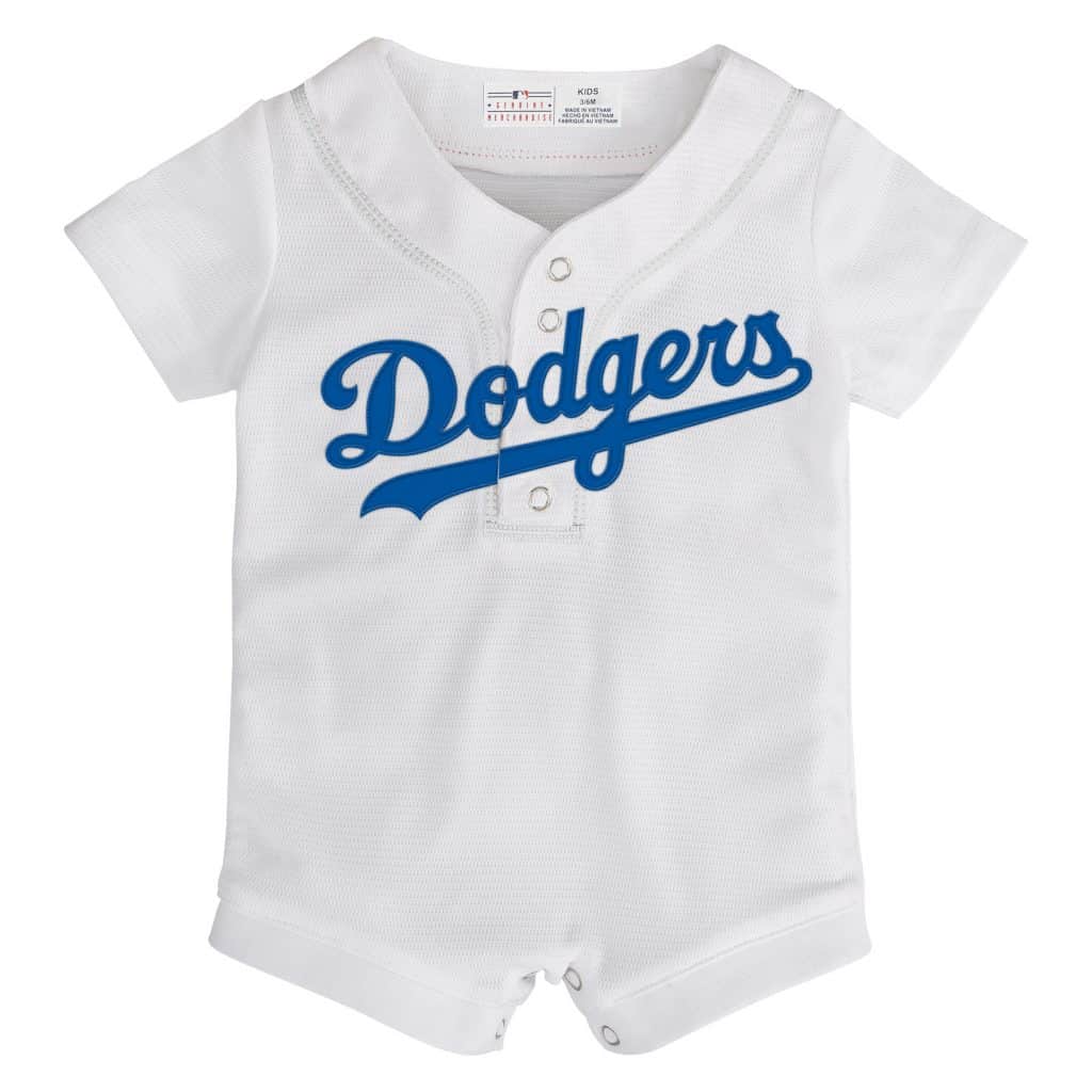 Los Angeles Dodgers Baby White Button Up Jersey Romper Coverall