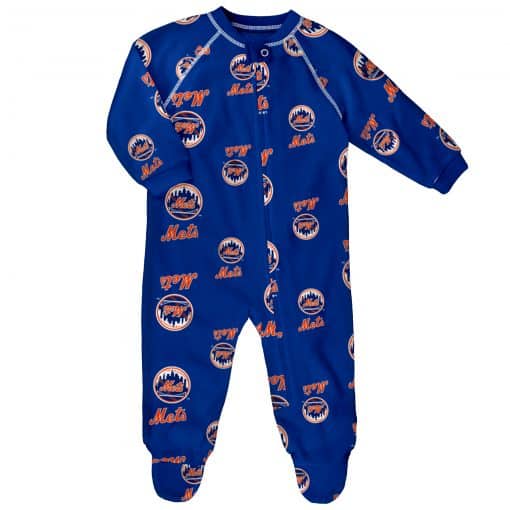 New York Mets Baby Blue Raglan Zip Up Sleeper Coverall