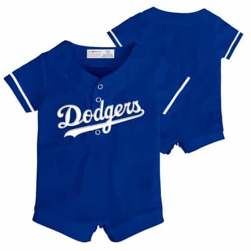 Los Angeles Dodgers Baby Blue Button Up Jersey Romper Coverall