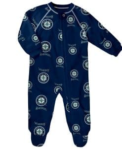 Seattle Mariners Baby Navy Raglan Zip Up Sleeper Coverall