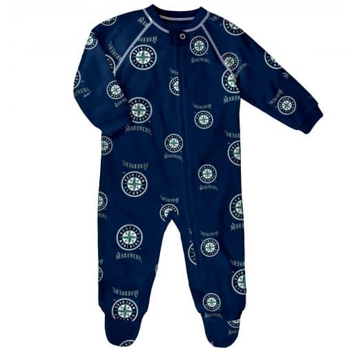 Seattle Mariners Baby Navy Raglan Zip Up Sleeper Coverall