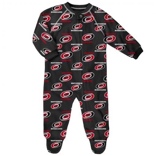 Carolina Hurricanes Baby Black Raglan Zip Up Sleeper Coverall