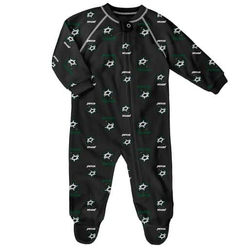 Dallas Stars Baby Black Raglan Zip Up Sleeper Coverall - Detroit Game Gear