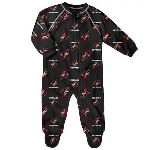 Arizona Coyotes Baby Black Raglan Zip Up Sleeper Coverall