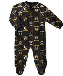 Boston Bruins Baby Black Raglan Zip Up Sleeper Coverall