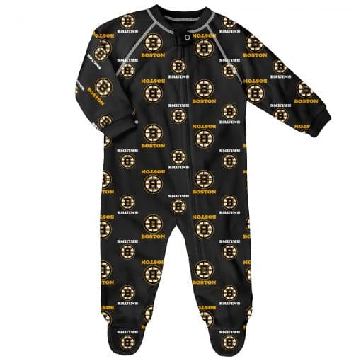 Boston Bruins Baby Black Raglan Zip Up Sleeper Coverall