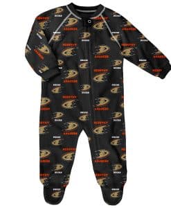 Anaheim Ducks Baby Black Raglan Zip Up Sleeper Coverall