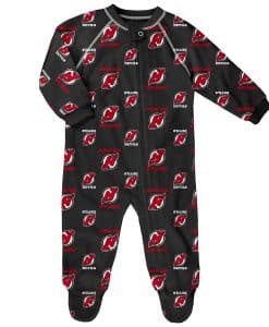 New Jersey Devils Baby Black Raglan Zip Up Sleeper Coverall