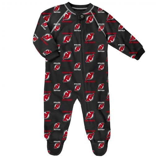 New Jersey Devils Baby Black Raglan Zip Up Sleeper Coverall