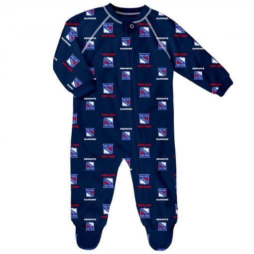 New York Rangers Baby Navy Raglan Zip Up Sleeper Coverall