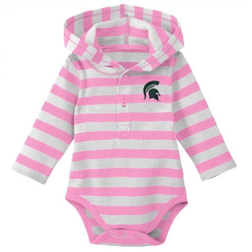 Michigan State Spartans Baby Girls Pink Hooded Onesie Creeper