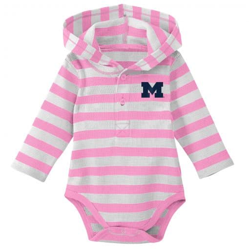 Michigan Wolverines Baby Girls Pink Hooded Onesie Creeper